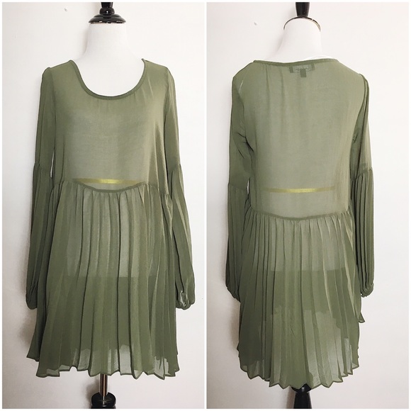 3/$10 Lulus AIM to Pleats Olive Babydoll Dress - Picture 2 of 2